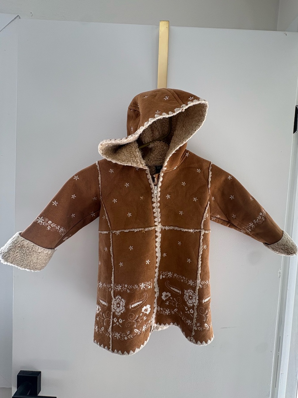 Vintage Baby Gap 18-24M Embroidered Faux Suede Sherpa Lined Hooded Jacket